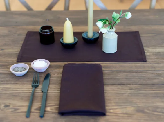 Cocoa napkins on rustic wooden table