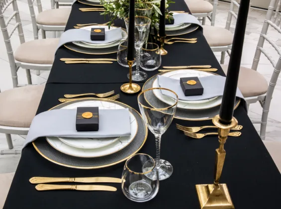Pebble Grey napkins with Jet Black table cloths