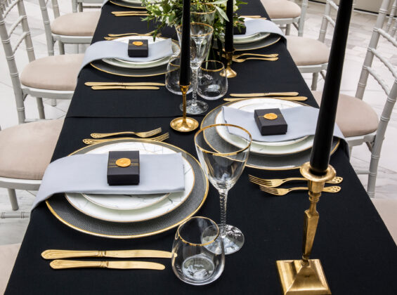 Pebble Grey napkins with Jet Black table cloths