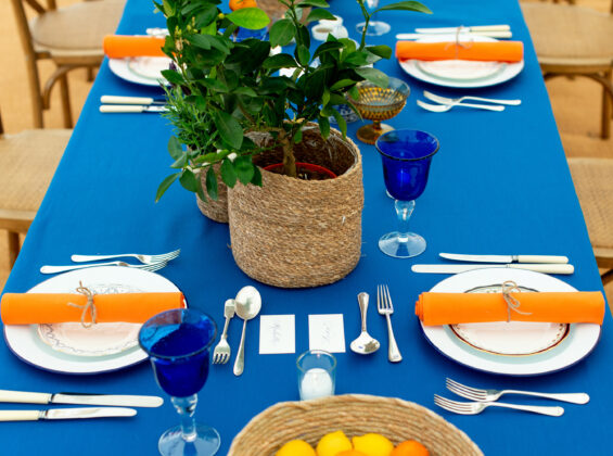 4 place settings with Mandarin Orange napkins