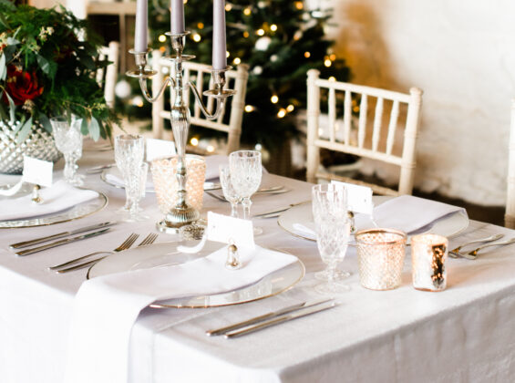 Arctic White Crystal Organza fabric tablecloths angled view