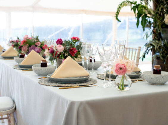 Cornfield Gold napkins with Pebble Grey table cloths