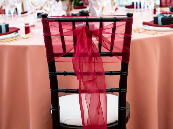 Merlot Red crystal organza with Rose Blush table cloth