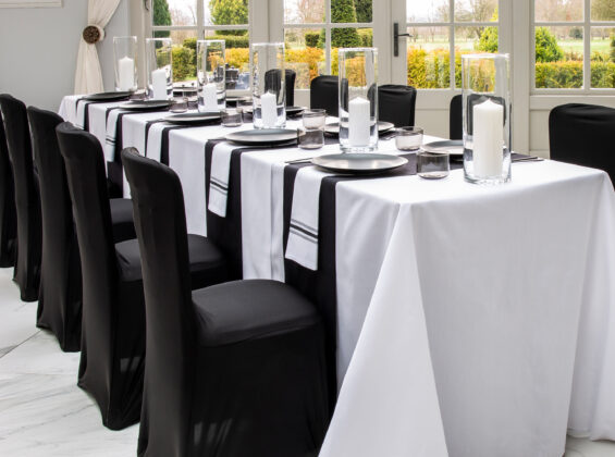 Jet Black table runners and stretch chair covers