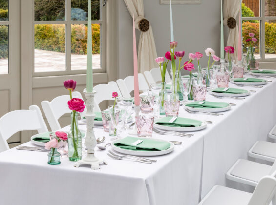 Sage Green napkins on Arctic White table cloths