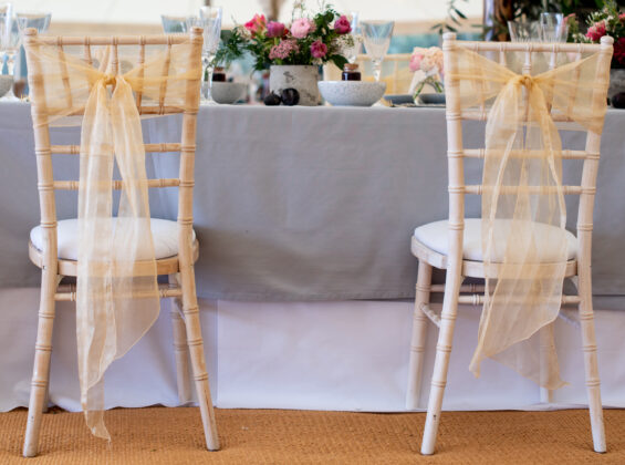 Two Natural Cream Crystal Organza Chair Sashes