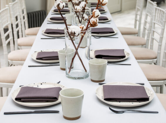 Wild Truffle napkins on Pebble Grey