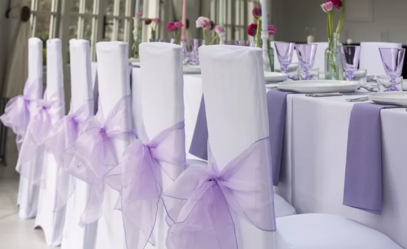 Stunning collection of chair covers for hire complete with sashes, bows & wraps