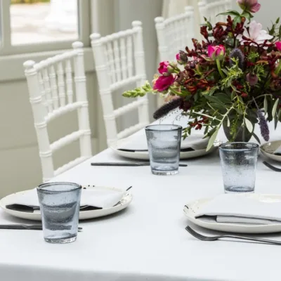 Classic cool colours Pebble Grey table cloths with Pebble Grey napkins